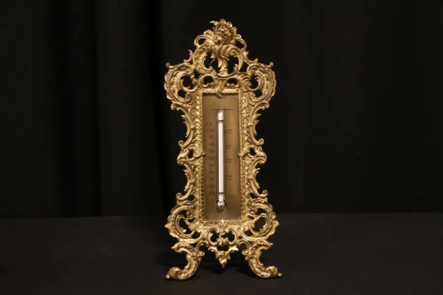 Photo of Bradley & Hubbard 1890 Antique Thermometer in Filigree Easel