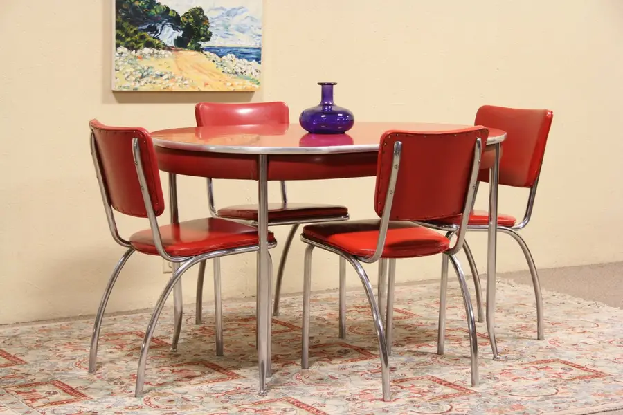 Photo of Howellite Retro Red Kitchen Or Dinette Set, Table & 4 Chairs