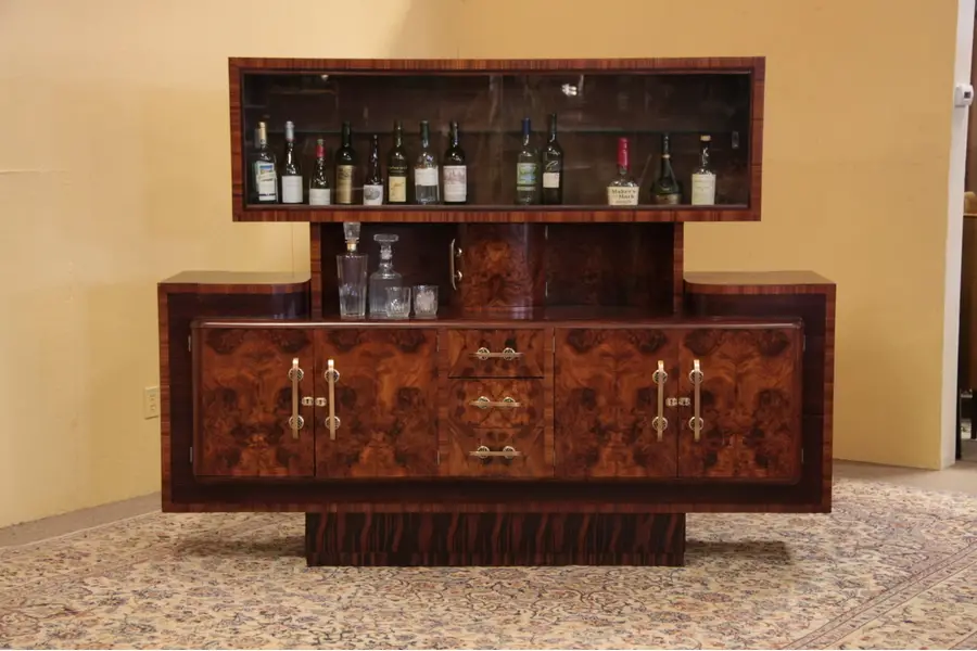 Photo of Art Deco Rosewood & Burl Backbar, Sideboard & Curio