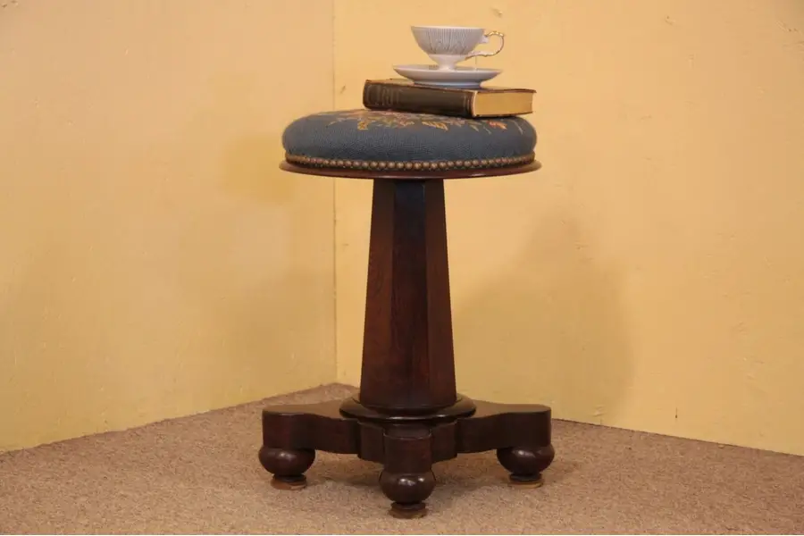 Photo of Empire Rosewood Piano or Organ Stool, Needlepoint