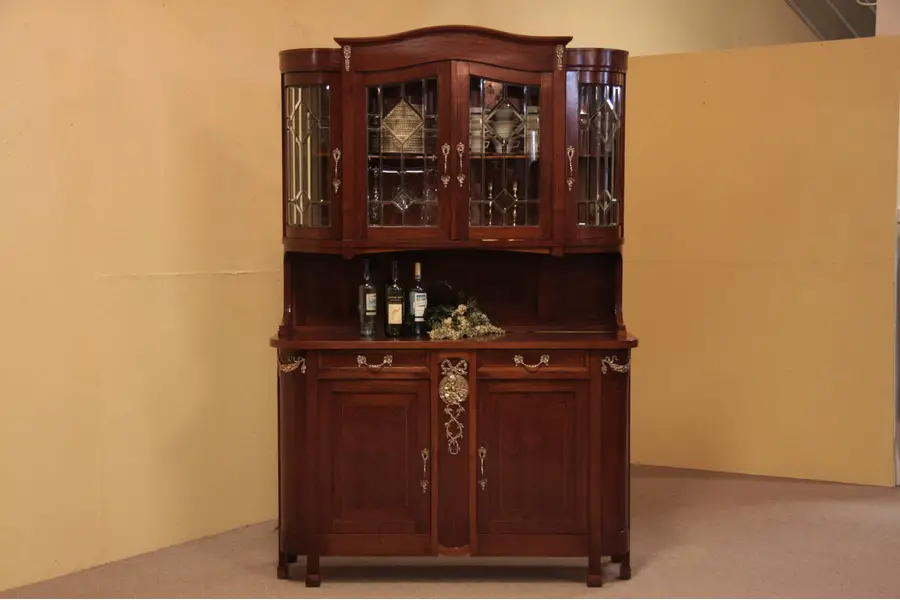 Photo of Back Bar Server, Leaded Glass, Bronze Cherub