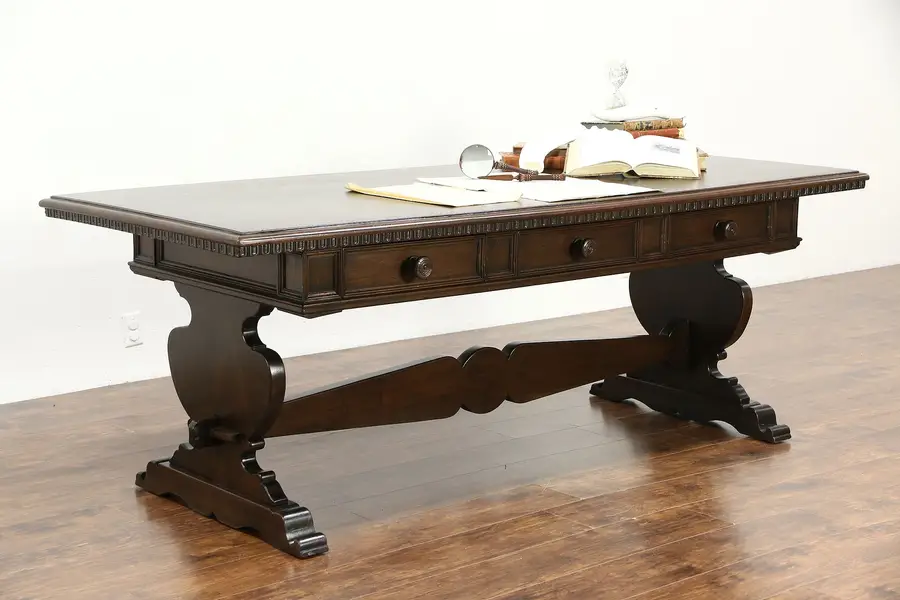 Photo of Italian 1890 Antique 7 1/2' Library Writing Desk, Hall or Dining Table, Exorcist