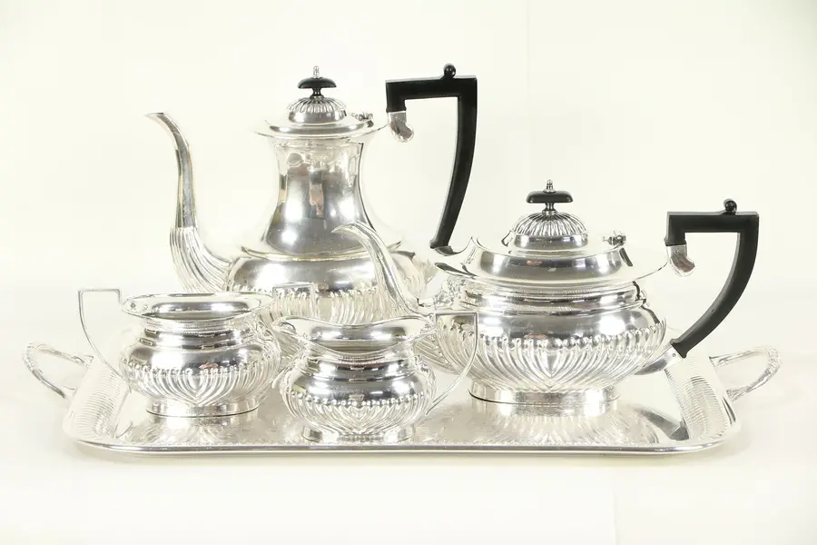 Photo of Sheffield English Silver Plate Antique 5 Pc. Set Coffee & Tea Service