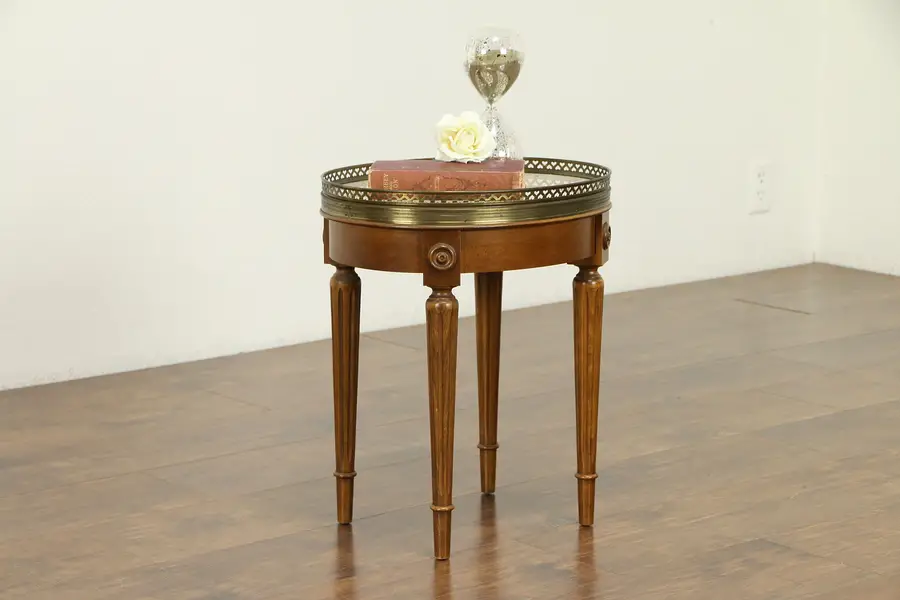 Photo of Chairside Vintage Oval Table, Marble Top, Brass Gallery