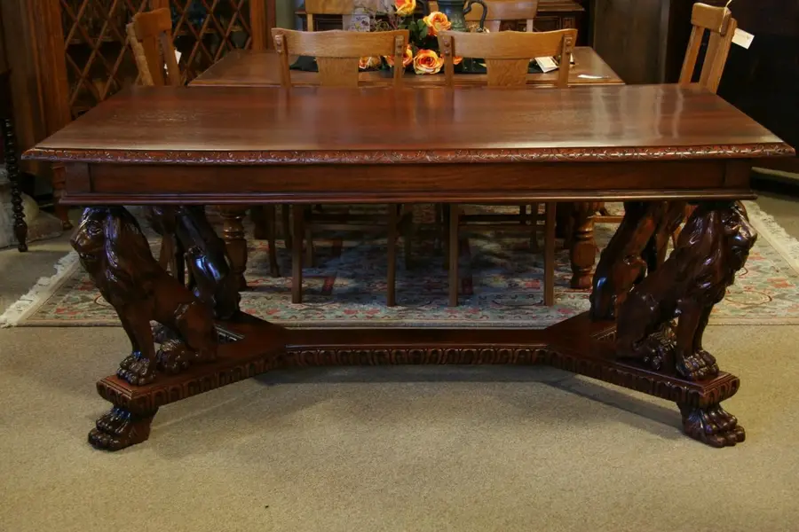 Photo of Writing Desk, Library Table, Lion Figures Paw Feet