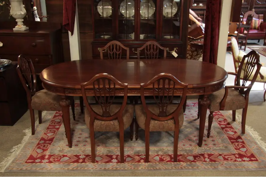Photo of Carved Dining Set, 6 Chairs, Oval Banded Table