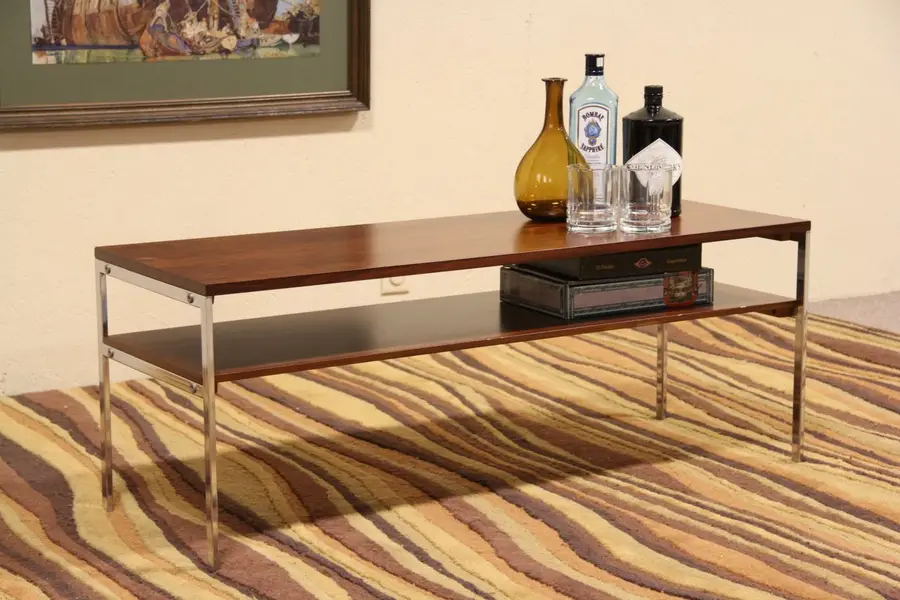 Photo of Midcentury Danish Modern Rosewood & Chrome Vintage Coffee or Cocktail Table