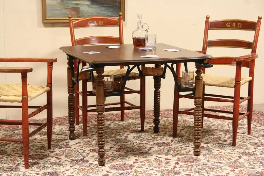 Photo of Pub or Tavern 1880 Antique Poker Game Table, Mug Shelves