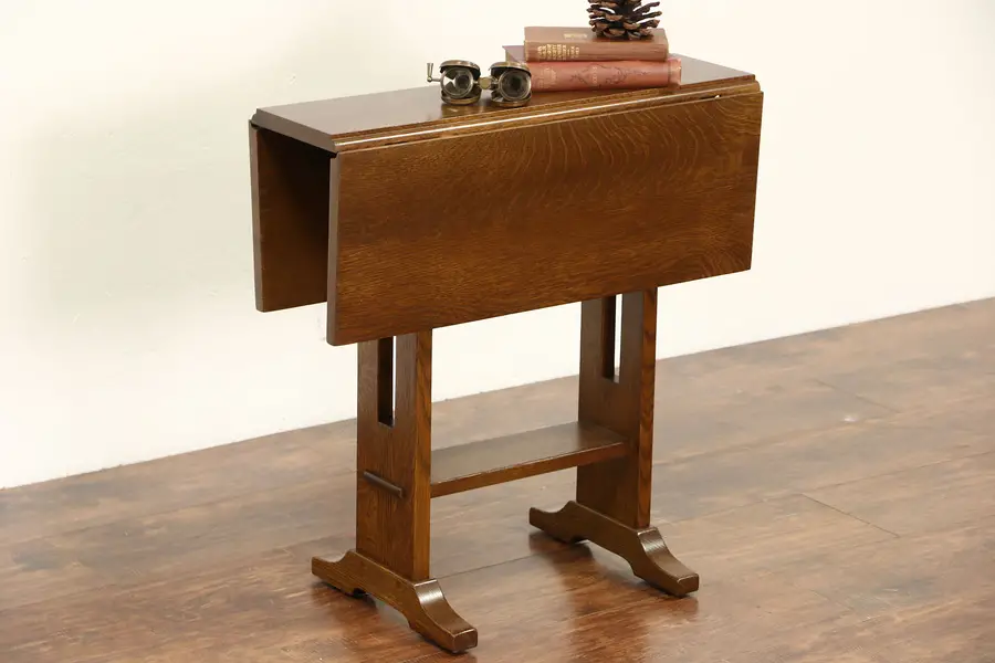 Photo of Stickley Signed Craftsman Oak Vintage Chairside Drop Leaf End Table