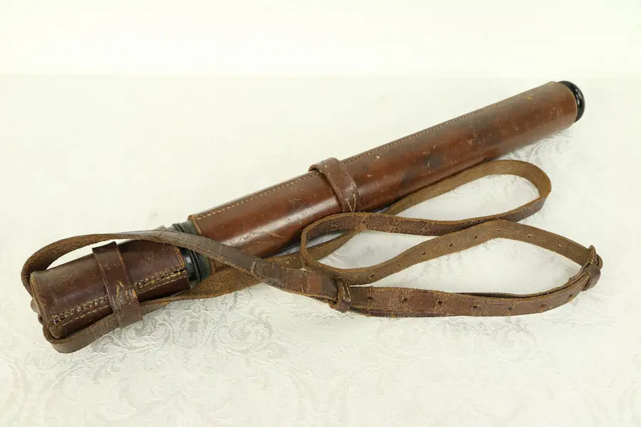 Photo of Brass English Antique Telescope or Spyglass, Leather Case, Sun Shield