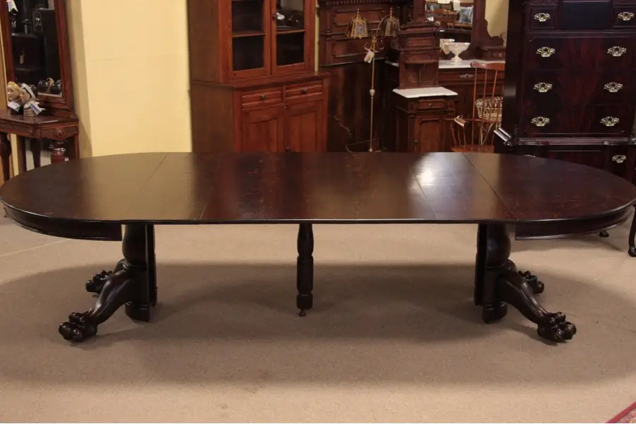 Photo of Oak 5' Round 1900 Clawfoot Dining Table, Almost 11'