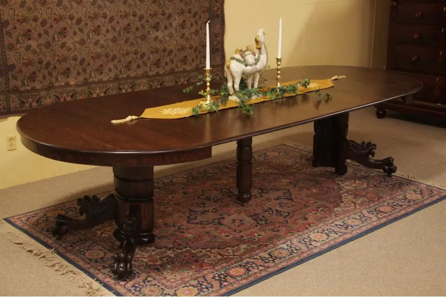 Photo of Round 54" Oak Dining Table Lions & Clawfeet, 10'6"