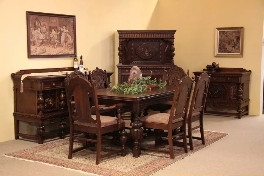 Photo of Renaissance Antique Carved Oak 10 Pc Dining Set