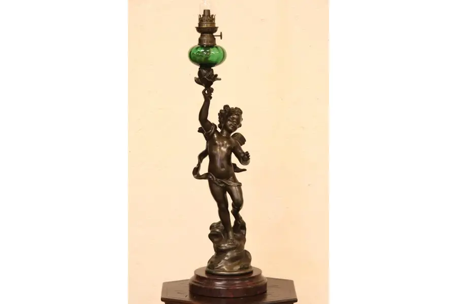 Photo of Moreau Sculpture Antique Oil Newel Lamp