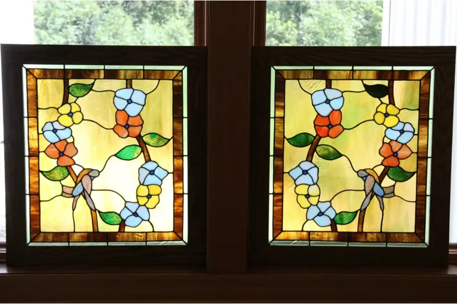 Photo of Pair of Flowers Stained Glass Windows