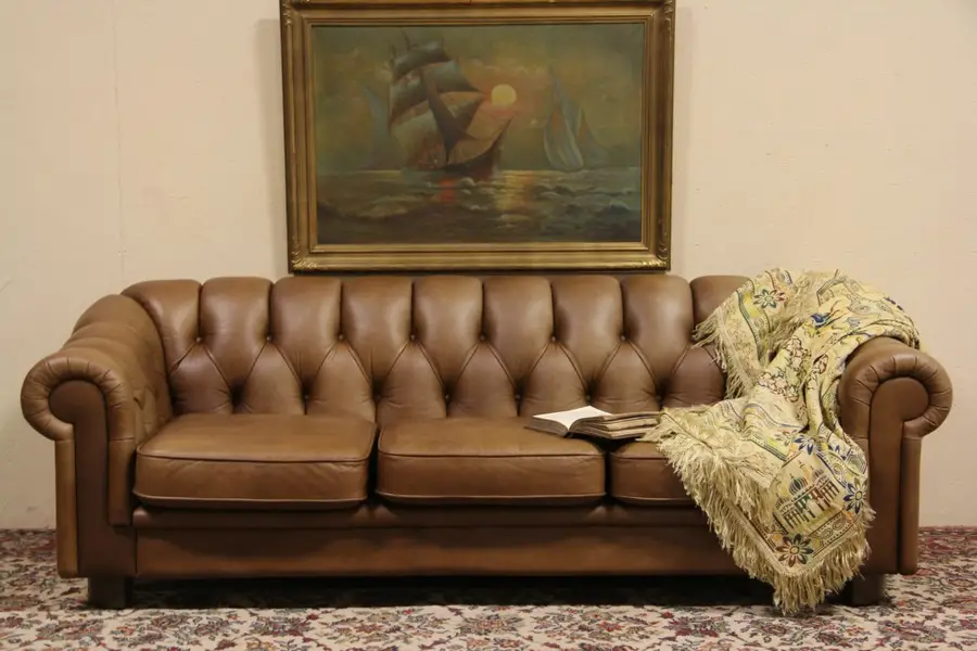 Photo of Leather Tufted Vintage Chesterfield Sofa