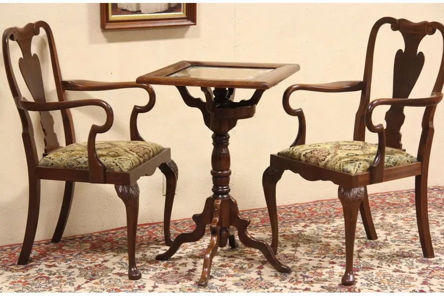 Photo of Chess or Checkers Victorian 1875 Game Table, Glass Top