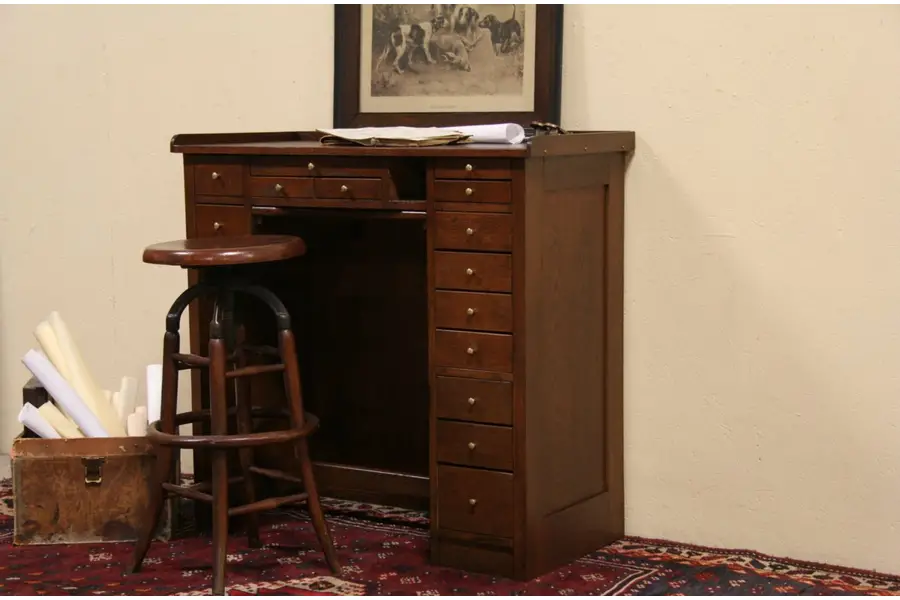 Photo of Watchmaker Workbench, 1930 Oak, 14 Drawers