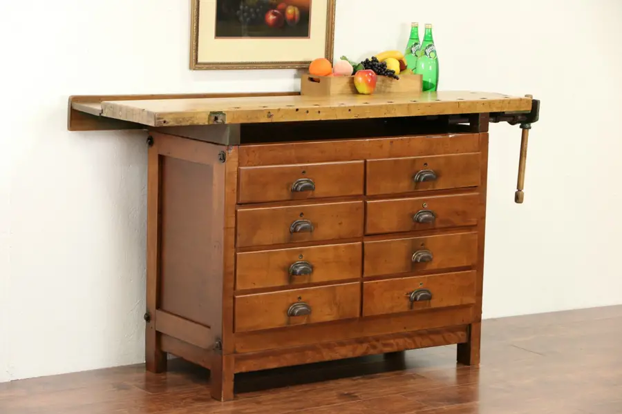 Photo of Carpenter 1915 Maple Workbench, Wine & Cheese Table or Kitchen Island Counter