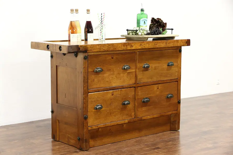 Photo of Kitchen Island or Wine & Cheese Counter, Maple 1925 Antique Workbench