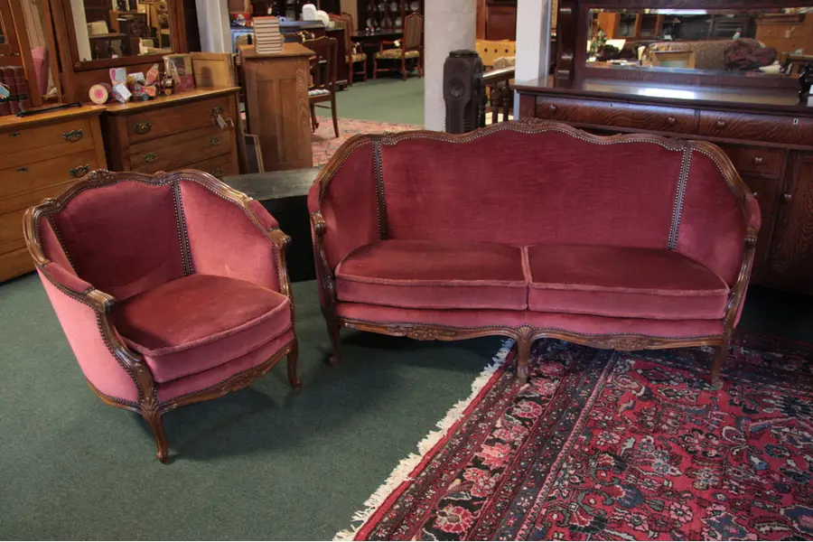 Photo of Country French Sofa and Club Chair Set, 1950