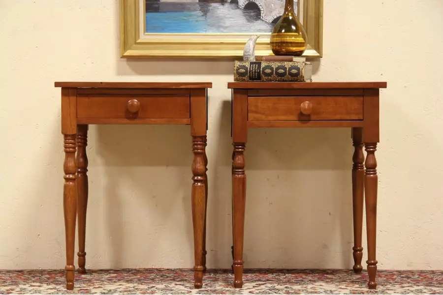 Photo of Pair 1830 Antique Cherry Bedside or End Tables, Nightstands