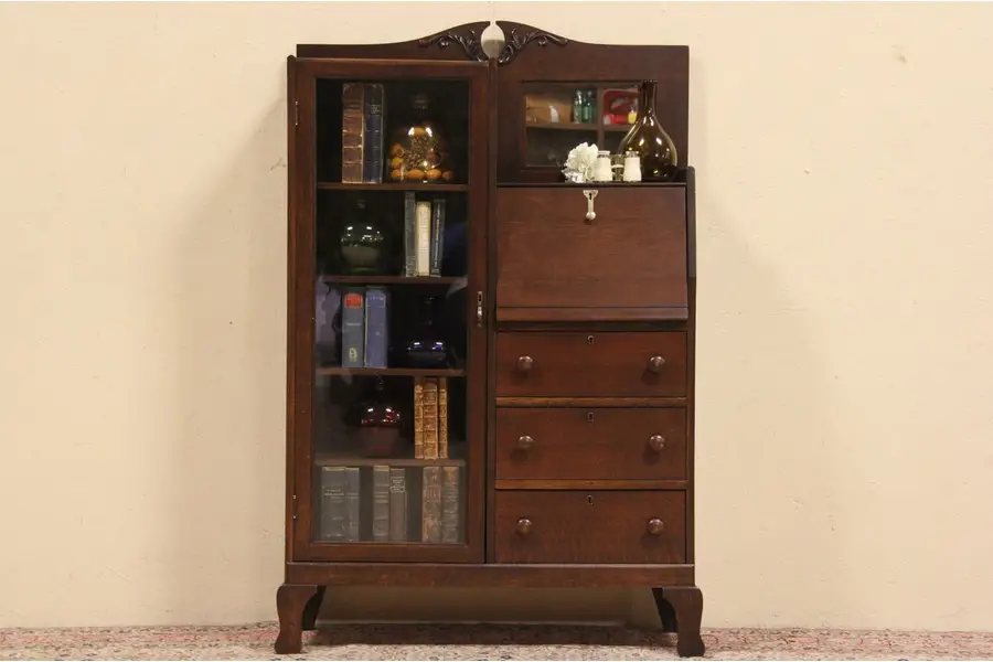 Photo of Secretary Desk & Bookcase, Side by Side Oak