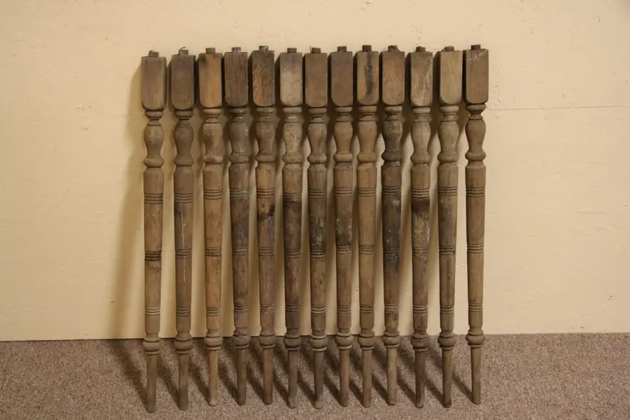 Photo of Set of 13 Oak 1895 Architectural Salvage Railing Spindles