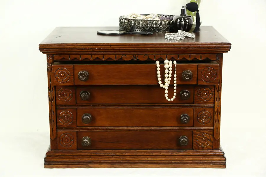 Photo of Spool Cabinet or Jewelry Chest, 4 Drawers, 1870 Antique Signed Clark