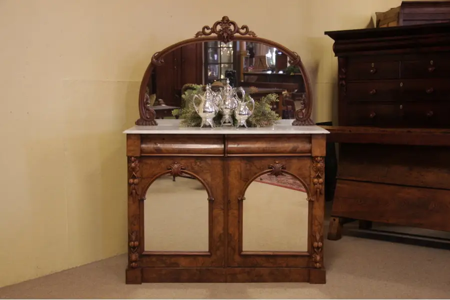Photo of Victorian Walnut Carved Sideboard with Marble