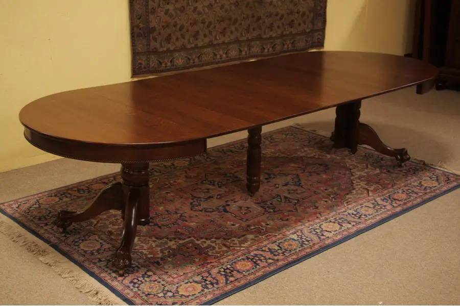 Photo of Round 4' Oak Dining Table, Claw Feet 10' Long
