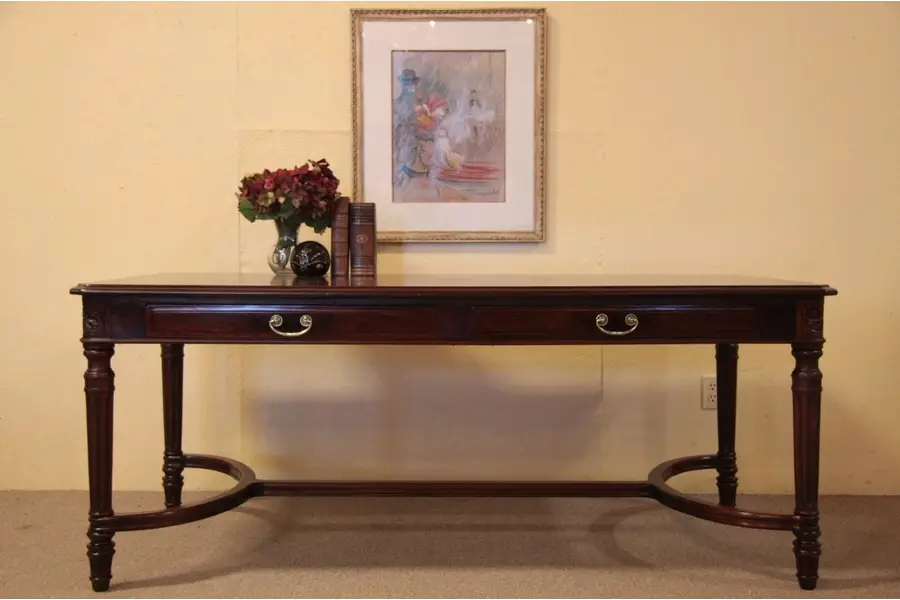 Photo of Carved Mahogany Library Table Writing Desk