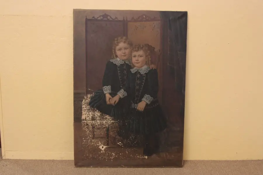 Photo of Victorian 1870 Oil Portrait of Twins