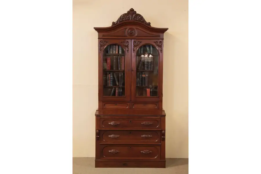 Photo of Victorian Antique Secretary Desk, Bookcase Top