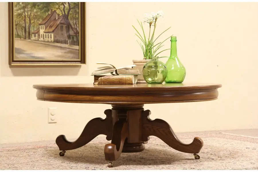 Photo of Round Oak Antique Coffee or Cocktail Table