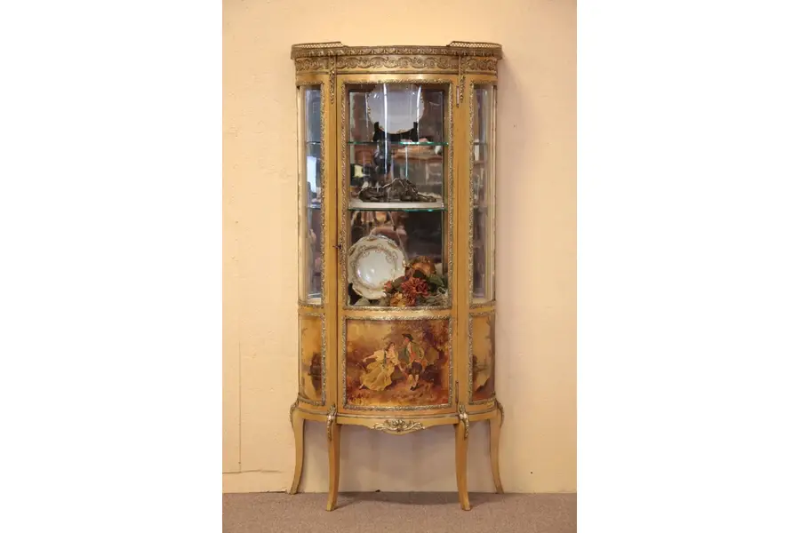 Photo of Louis XV French Curved Glass Gold Curio Cabinet