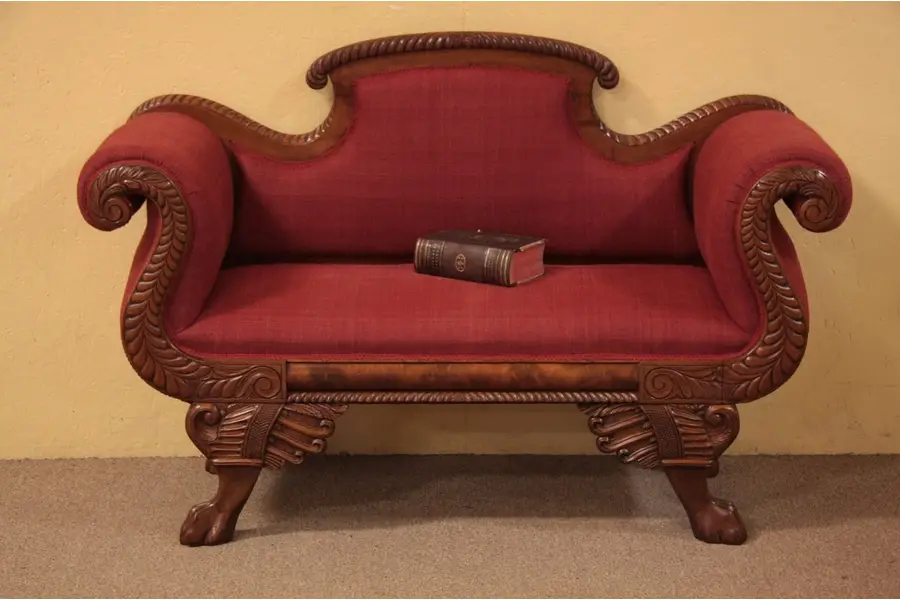 Photo of Empire Carved Mahogany Antique Settee or small Sofa