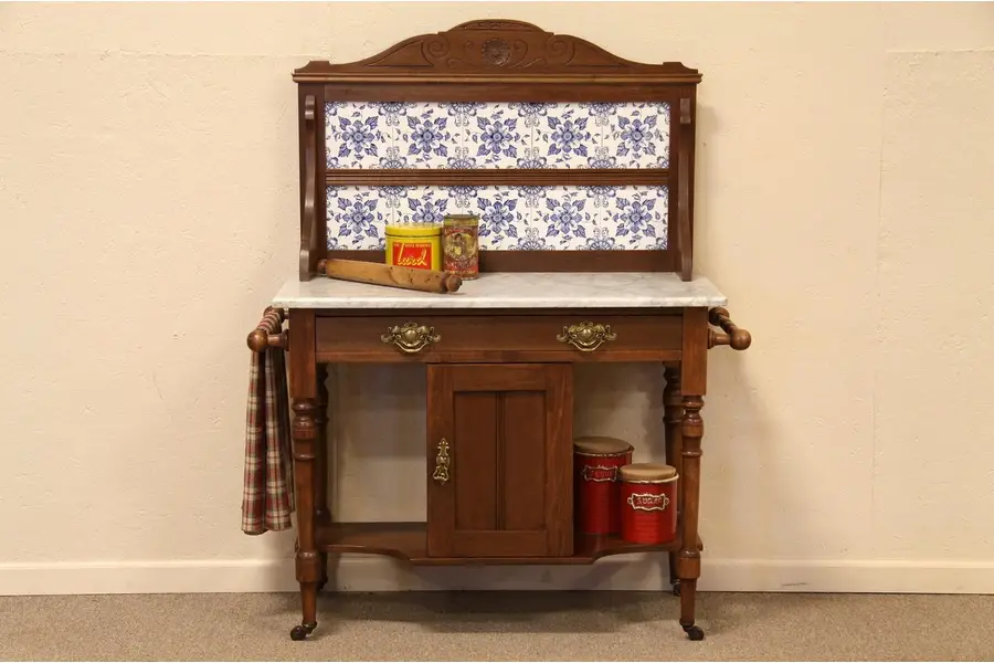 Photo of Victorian Washstand or Server, Marble & Tile