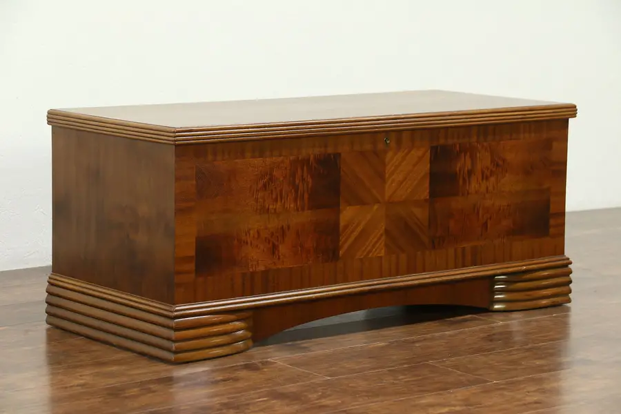Photo of Art Deco 1930's Vintage Walnut Bench or Cedar Lined Chest, Dillingham of WI
