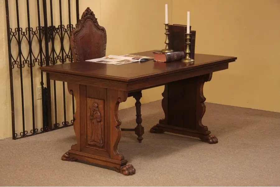 Photo of Carved Antique Writing Desk or Library Table