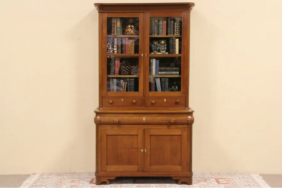 Photo of Victorian 1850's Secretary Bookcase, Original Wavy Glass Doors