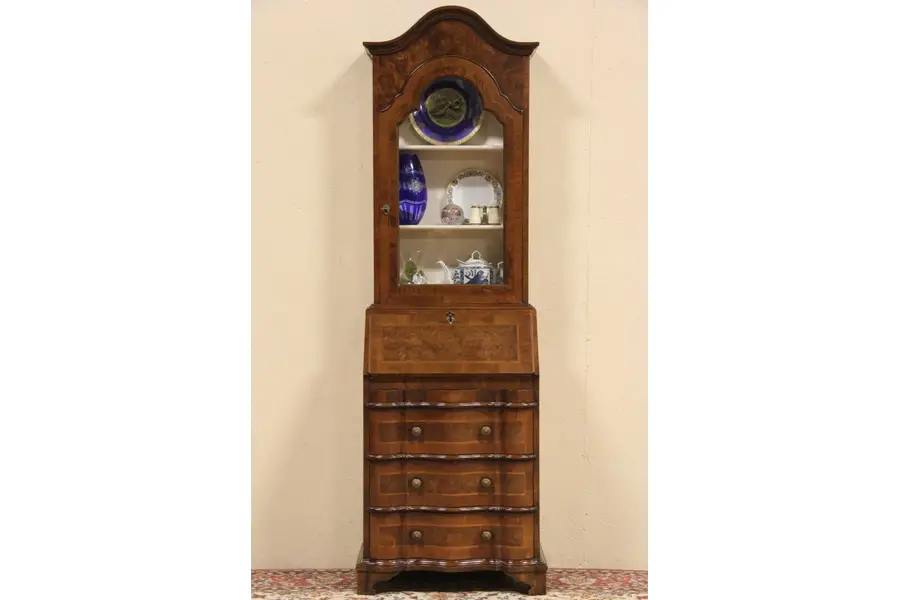 Photo of Narrow Vintage Secretary Desk, Curio Display Top