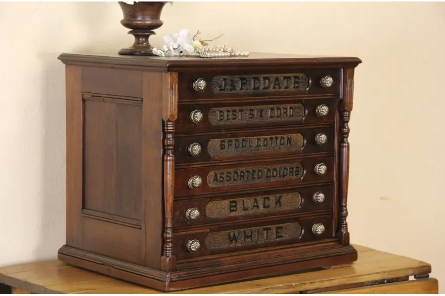 Photo of Coats Cherry 1880 Antique 6 Drawer Spool Cabinet, Jewelry Chest