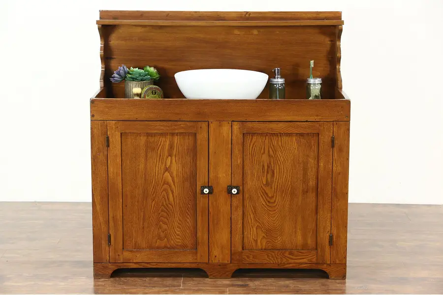 Photo of Oak, Ash & Maple Country Primitive 1880 Antique Pantry Dry Sink, Upper Shelf