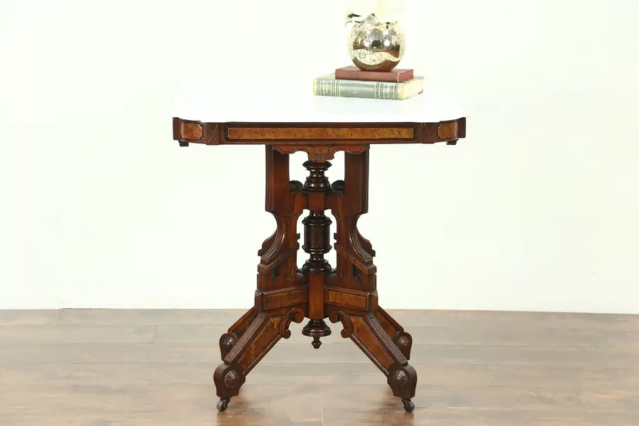 Photo of Victorian Eastlake Marble Top Parlor Table