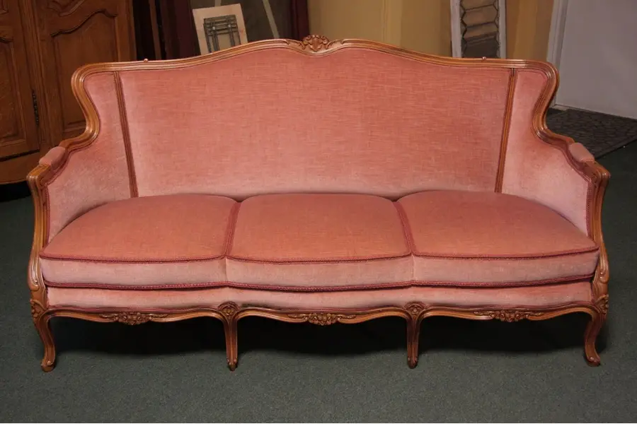 Photo of Country French Carved Mohair Sofa, circa 1940