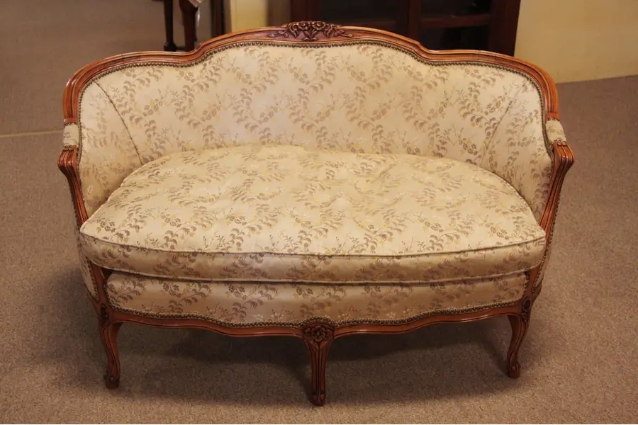 Photo of French Carved Settee or Loveseat, Down Cushion