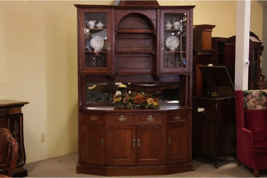 Photo of Oak 1895 Victorian Sideboard Server, China Cabinet