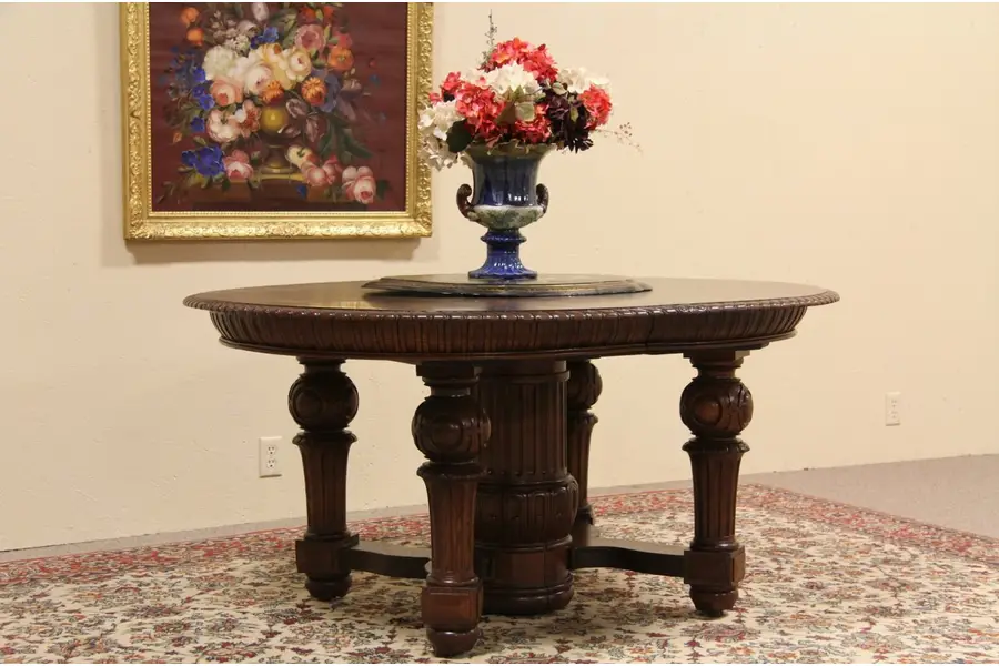Photo of Oval Carved Oak Antique 12' Dining Table