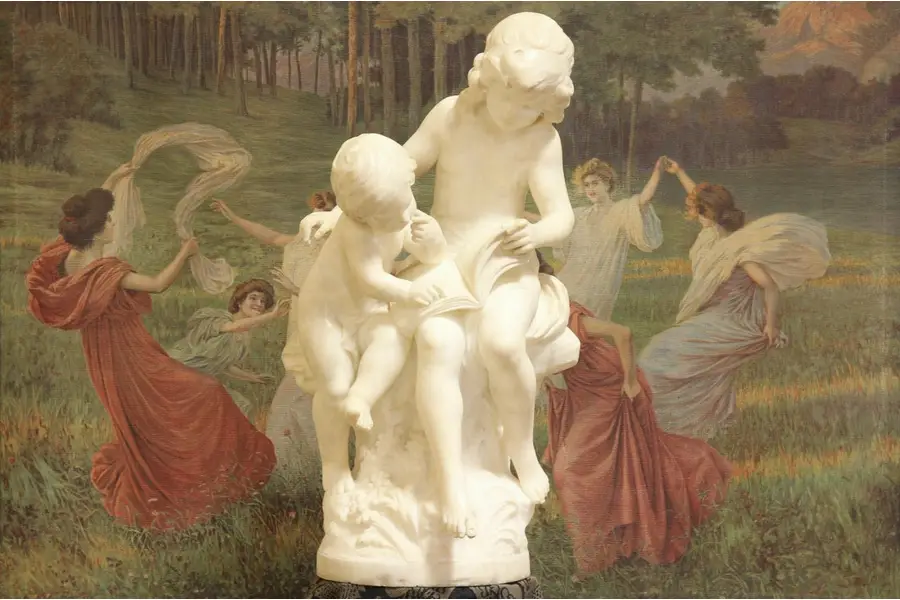 Photo of Auguste Moreau Marble Sculpture of Sisters Reading